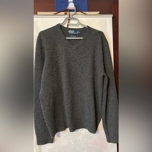 Vintage Lambswool Polo Ralph Lauren Sweater, Grey V-Neck L